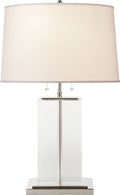 Block Large Table Lamp | Crystal and Polished Silver | Cotton Shade