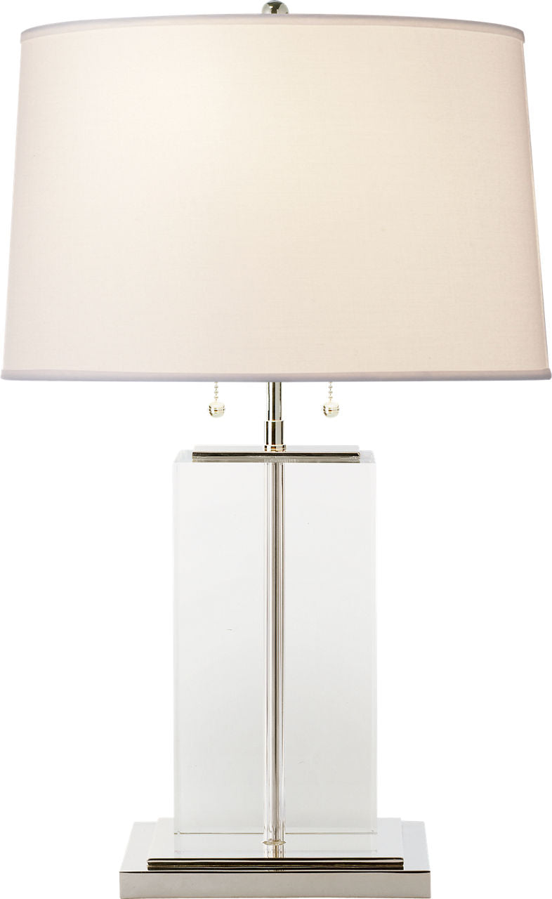 Block Large Table Lamp | Crystal and Polished Silver | Cotton Shade