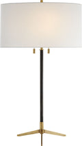 Caron Table Lamp | Bronze and Hand-Rubbed Antique Brass | Linen Shade