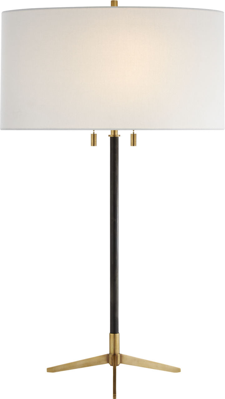 Caron Table Lamp | Bronze and Hand-Rubbed Antique Brass | Linen Shade