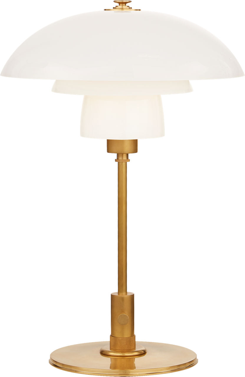 Whitman Desk Lamp | Hand-Rubbed Antique Brass | White Glass Shade