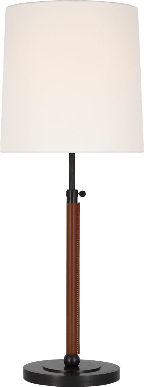 Bryant Large Wrapped Table Lamp | Bronze and Saddle Leather | Linen Shade