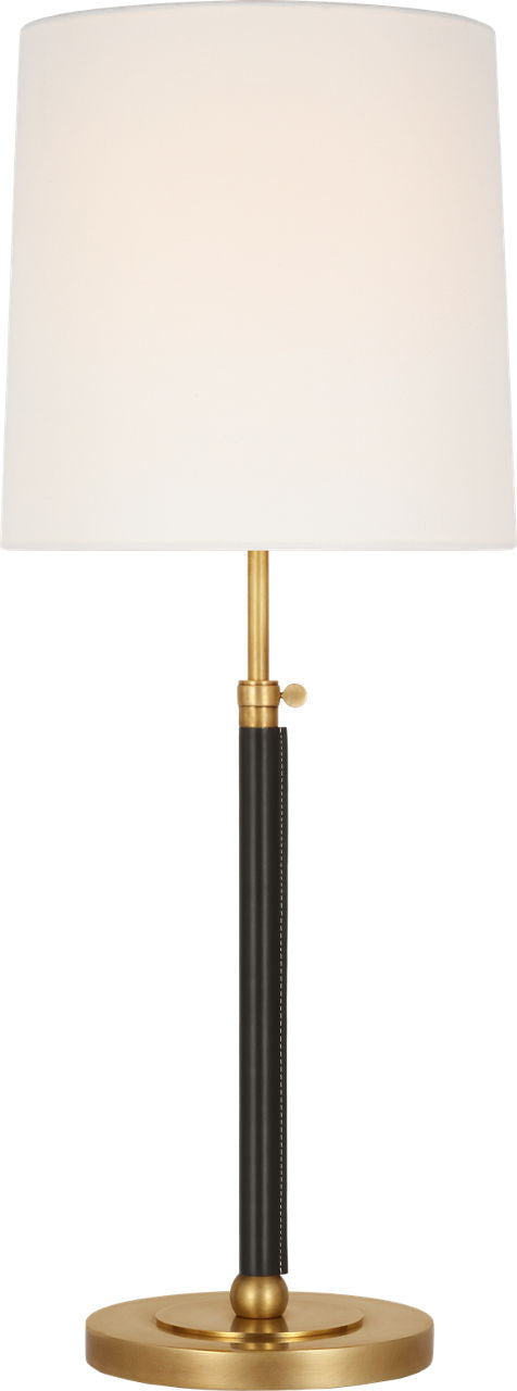 Bryant Large Wrapped Table Lamp | Hand-Rubbed Antique Brass and Chocolate Leather | Linen Shade