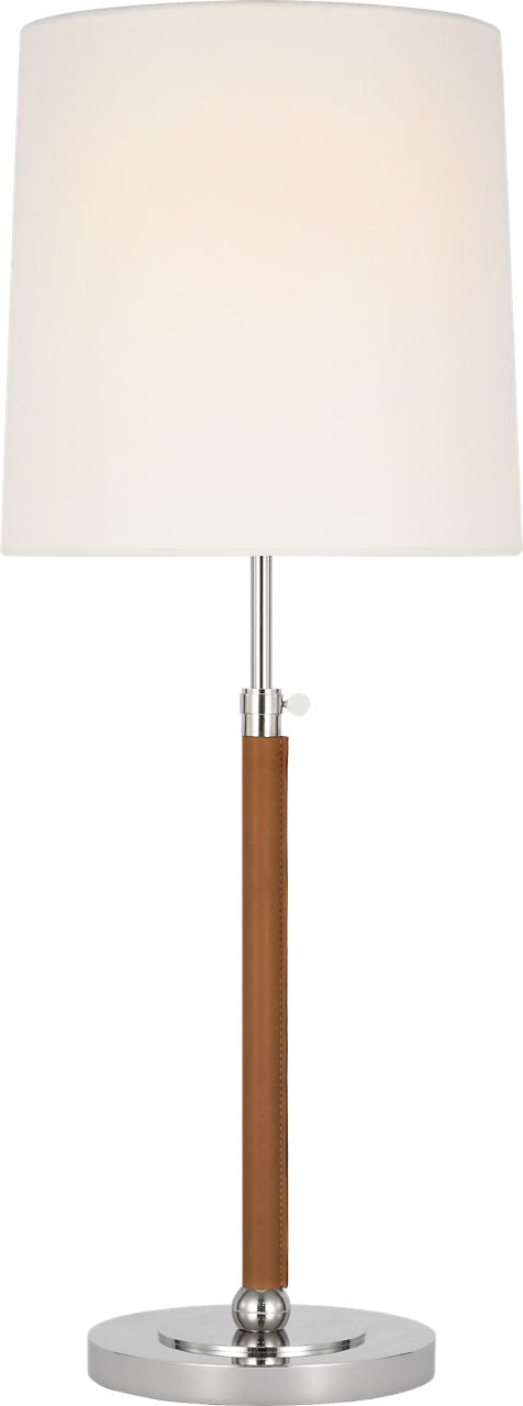 Bryant Large Wrapped Table Lamp | Polished Nickel and Natural Leather | Linen Shade