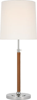 Bryant Large Wrapped Table Lamp | Polished Nickel and Natural Leather | Linen Shade