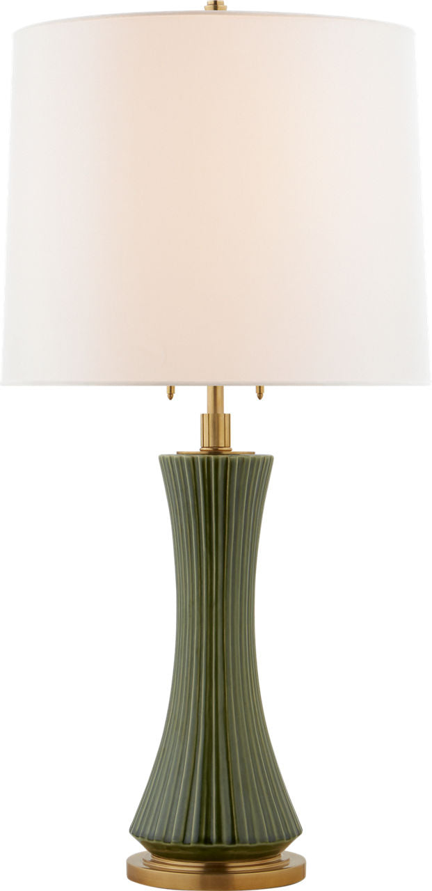 Elena Large Table Lamp | Emerald Green | Linen Shade