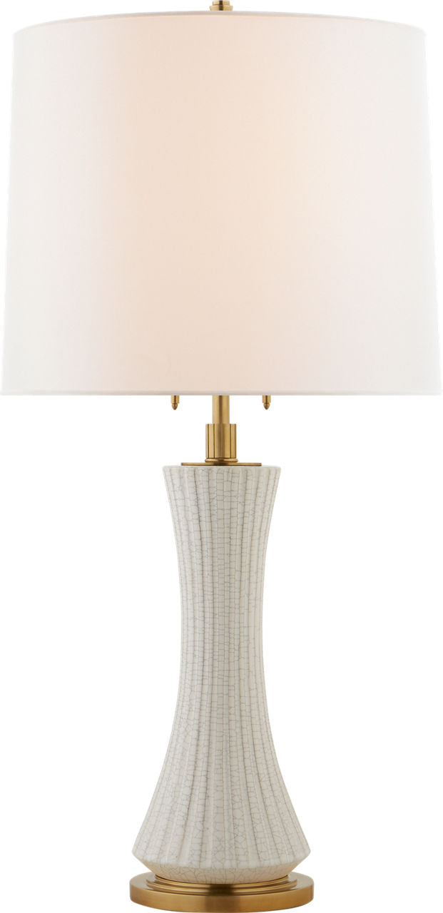 Elena Large Table Lamp | White Crackle | Linen Shade