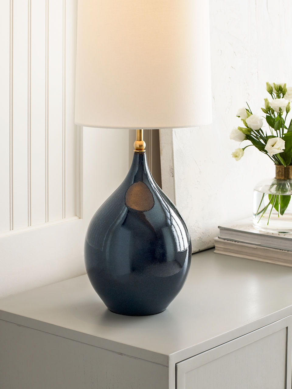 Loren Large Table Lamp | Mixed Blue Brown | Linen Shade