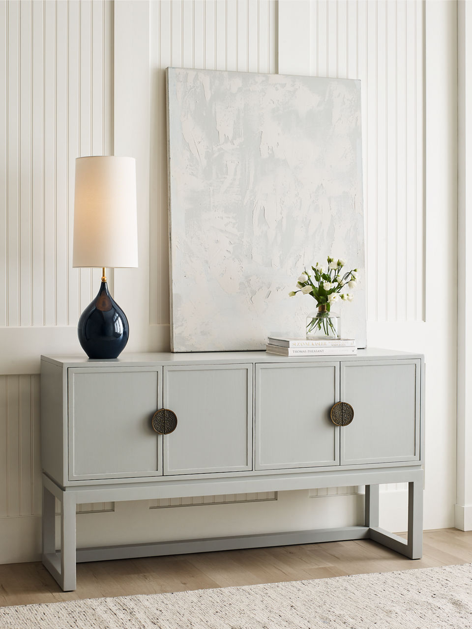 Loren Large Table Lamp | Mixed Blue Brown | Linen Shade