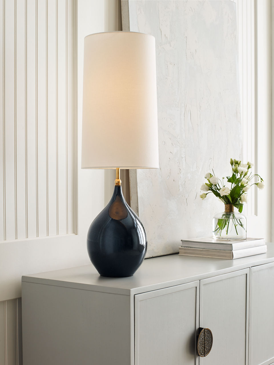 Loren Large Table Lamp | Mixed Blue Brown | Linen Shade
