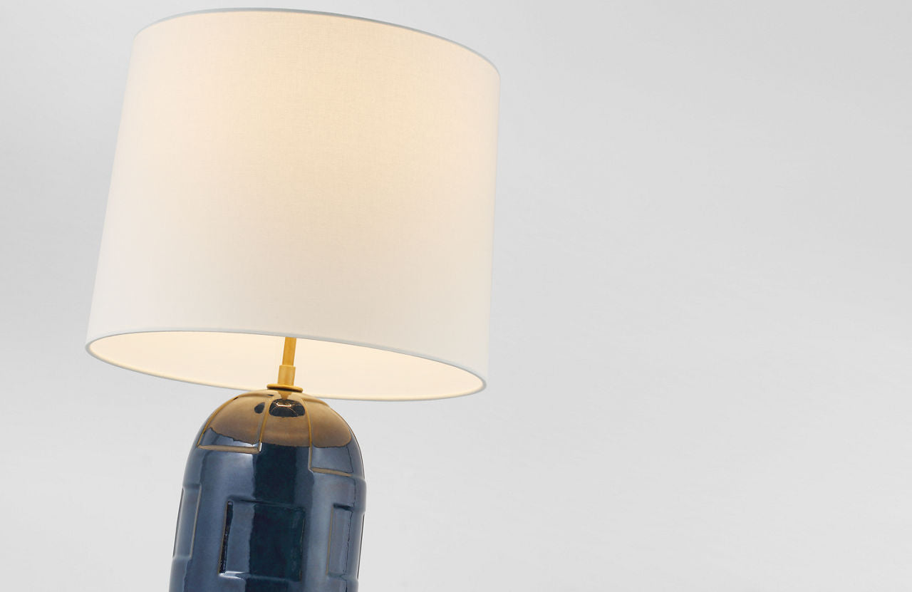 Incasso Large Table Lamp | Mixed Blue Brown | Linen Shade
