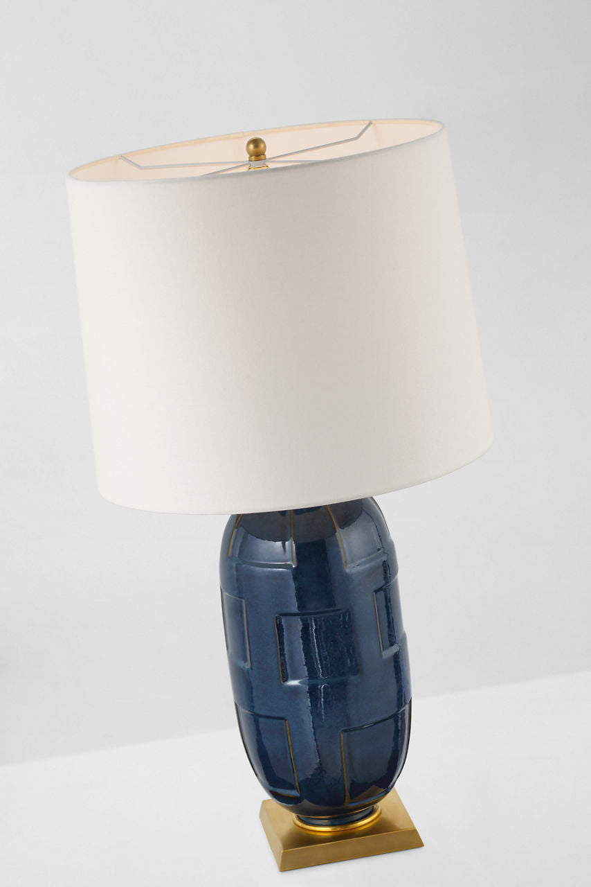 Incasso Large Table Lamp | Mixed Blue Brown | Linen Shade