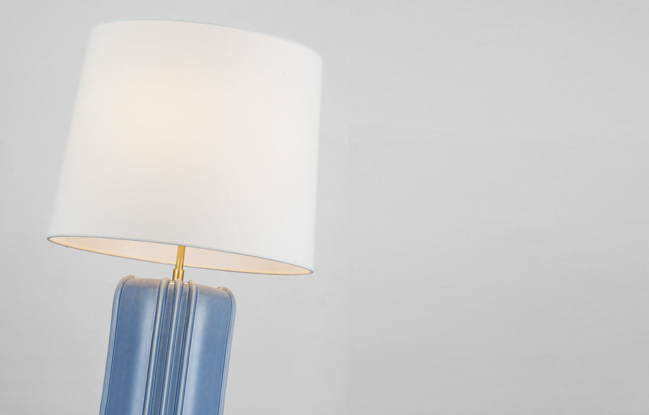 Minx Large Table Lamp | Polar Blue Crackle | Linen Shade