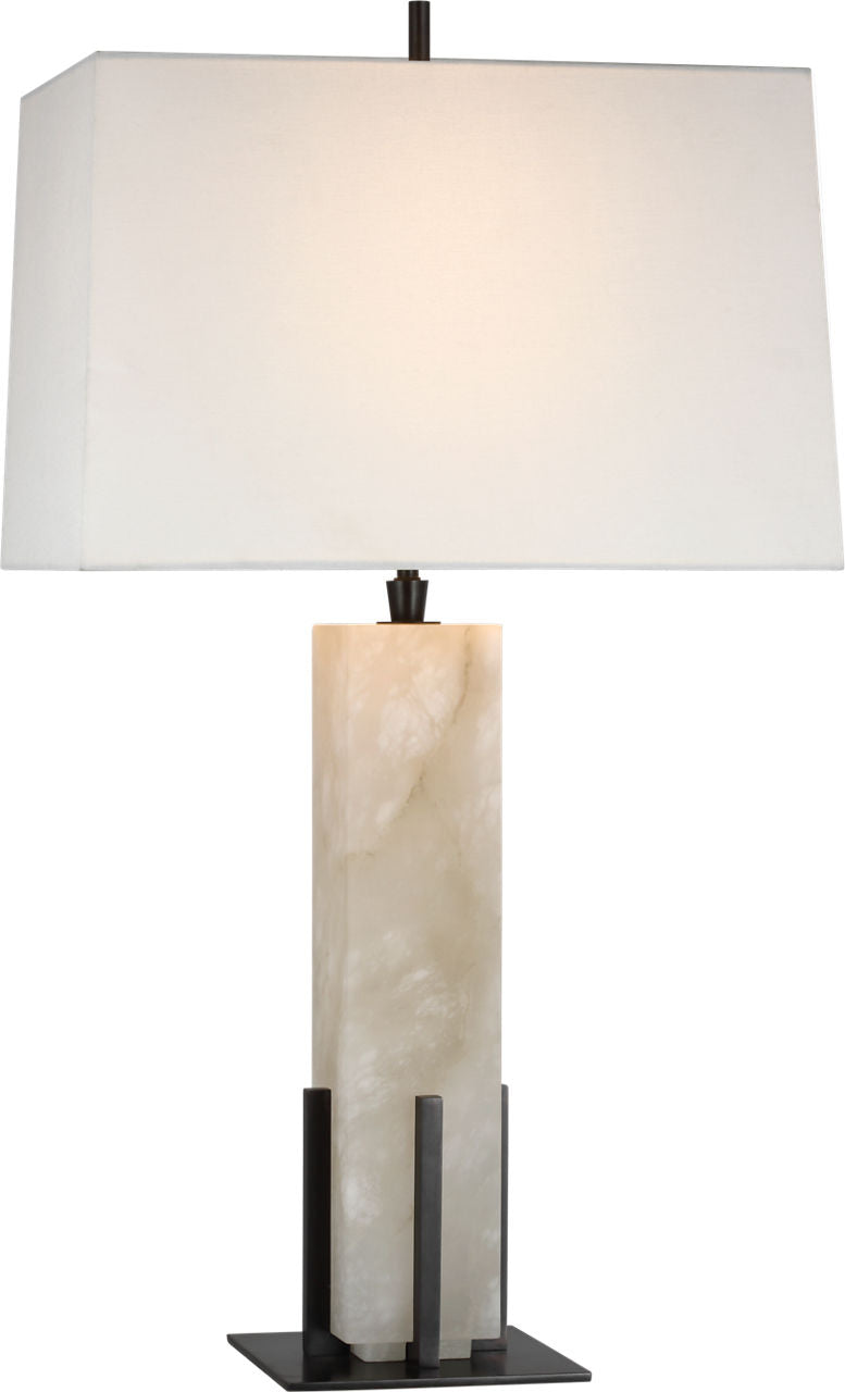 Gironde Large Table Lamp | Alabaster and Bronze | Linen Shade