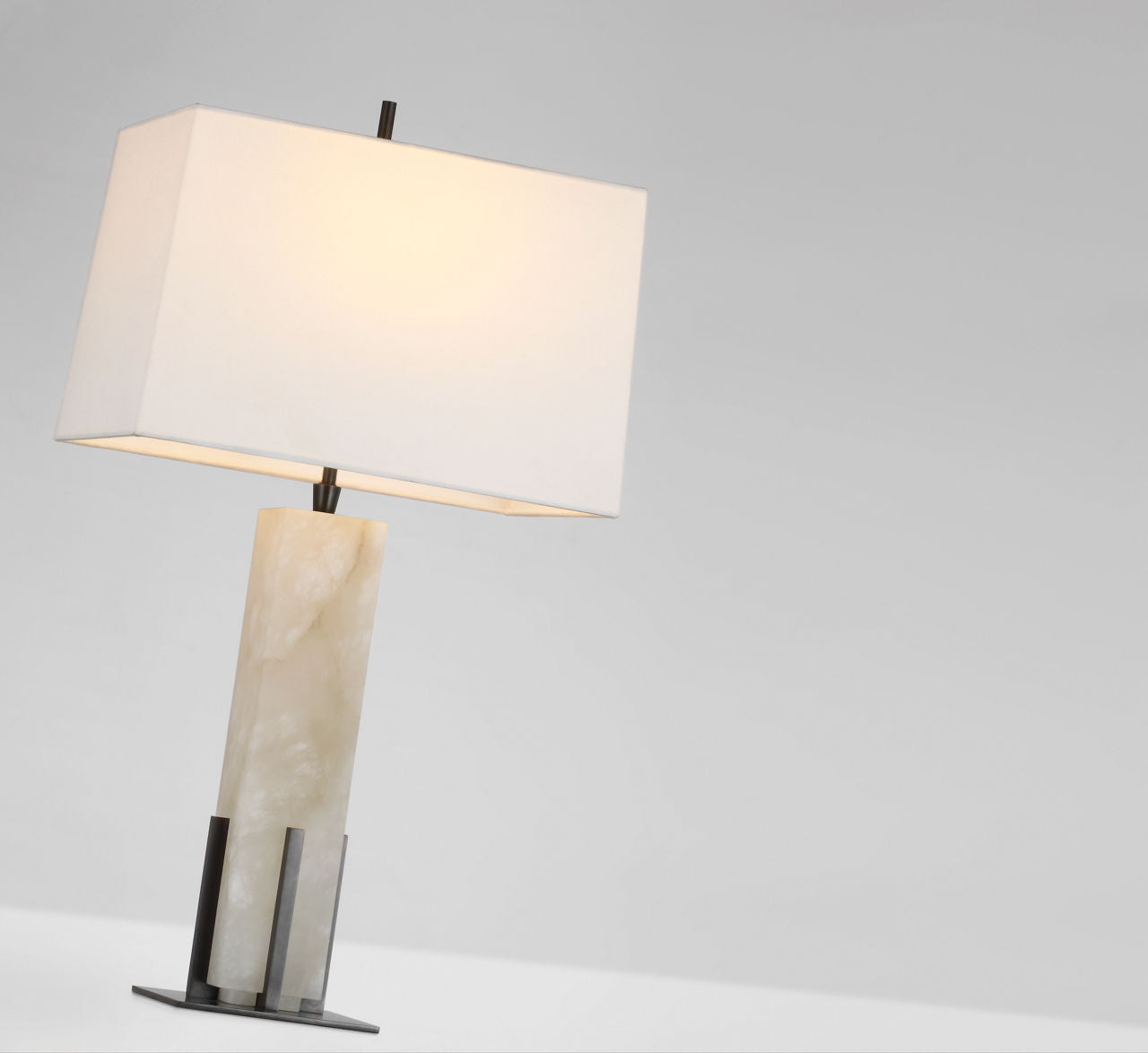 Gironde Large Table Lamp | Alabaster and Bronze | Linen Shade