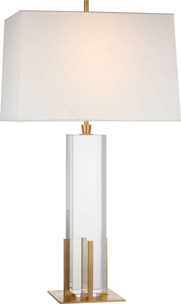 Gironde Large Table Lamp | Crystal and Hand-Rubbed Antique Brass | Linen Shade