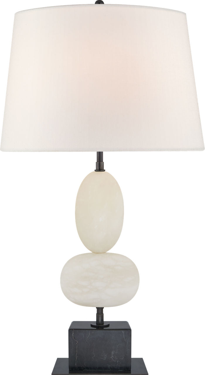 Dani Medium Table Lamp | Alabaster and Black Marble | Linen Shades