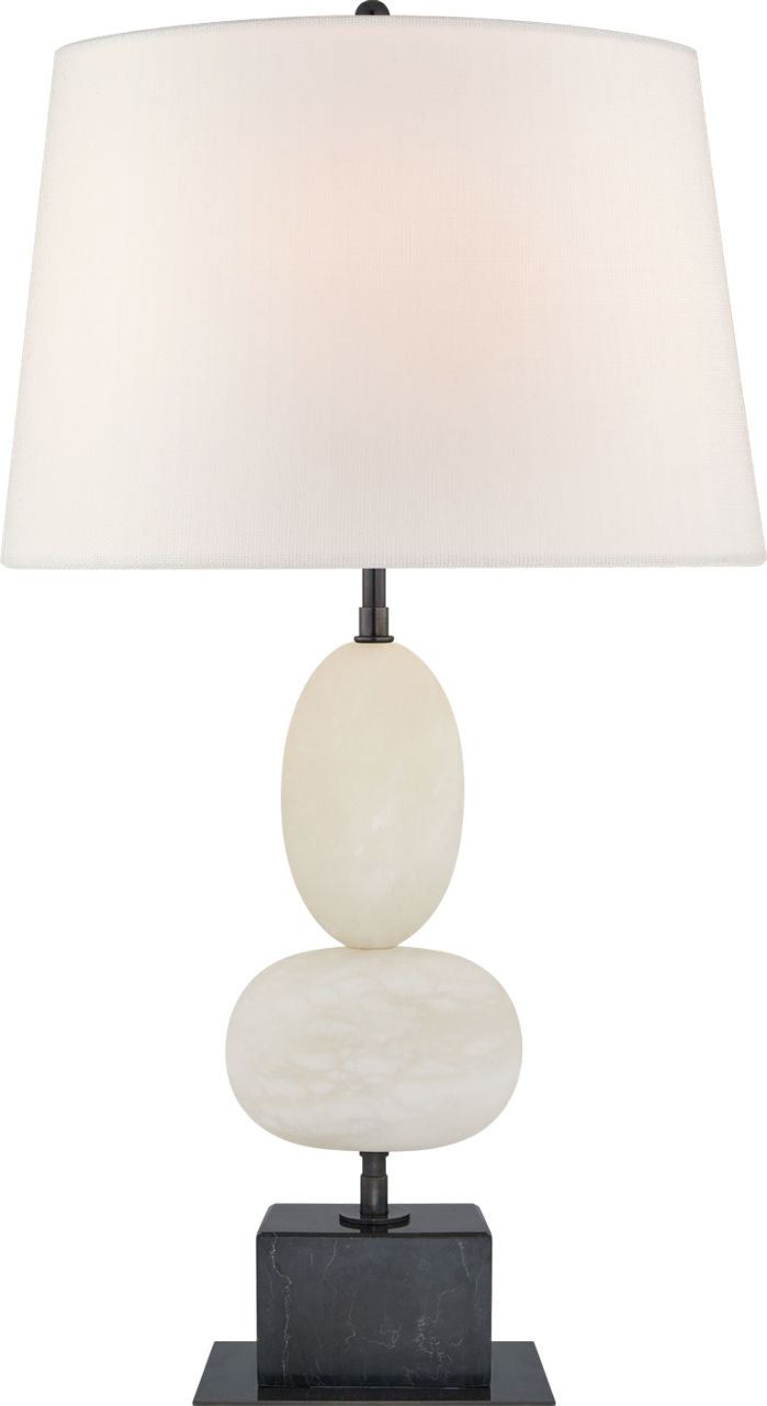 Dani Medium Cordless Table Lamp | Alabaster and Black Marble | Linen Shade
