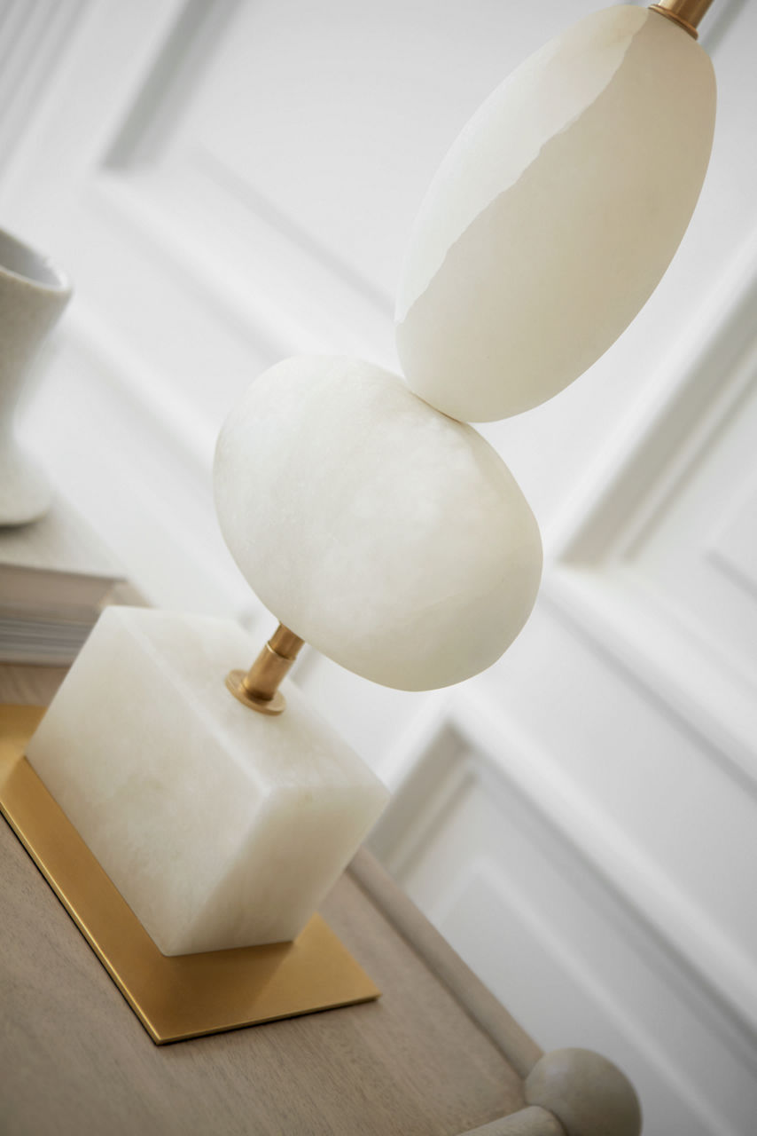 Dani Medium Table Lamp | Alabaster | Linen Shades