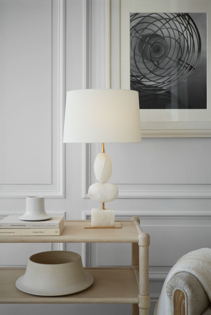 Dani Medium Table Lamp | Alabaster | Linen Shades