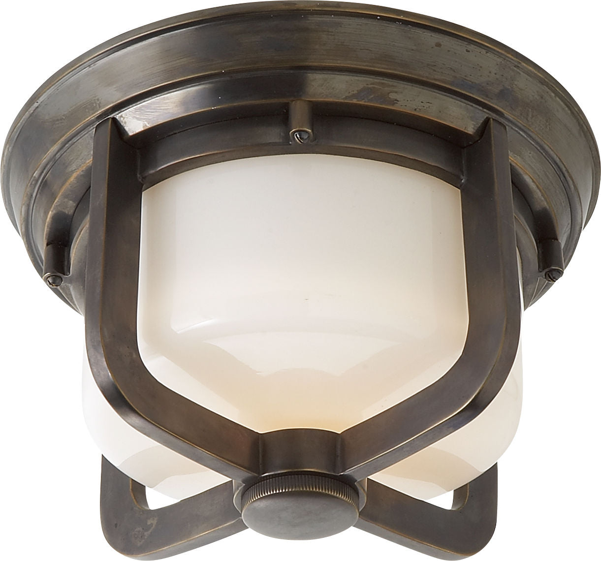 Milton Short Flush Mount | Bronze | White Glass