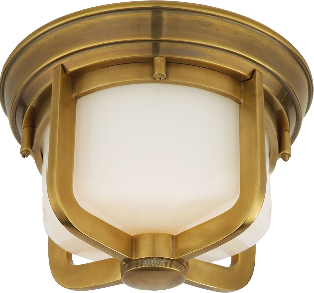 Milton Short Flush Mount | Hand-Rubbed Antique Brass | White Glass