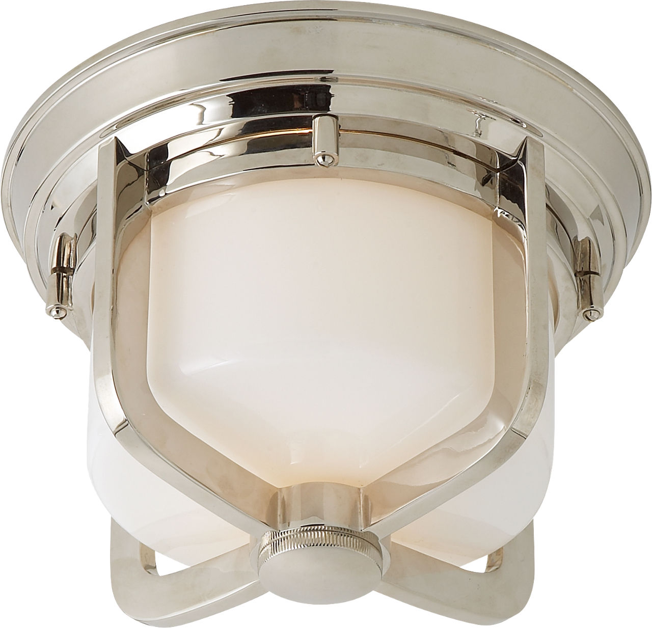 Milton Short Flush Mount | Polished Nickel | White Glass