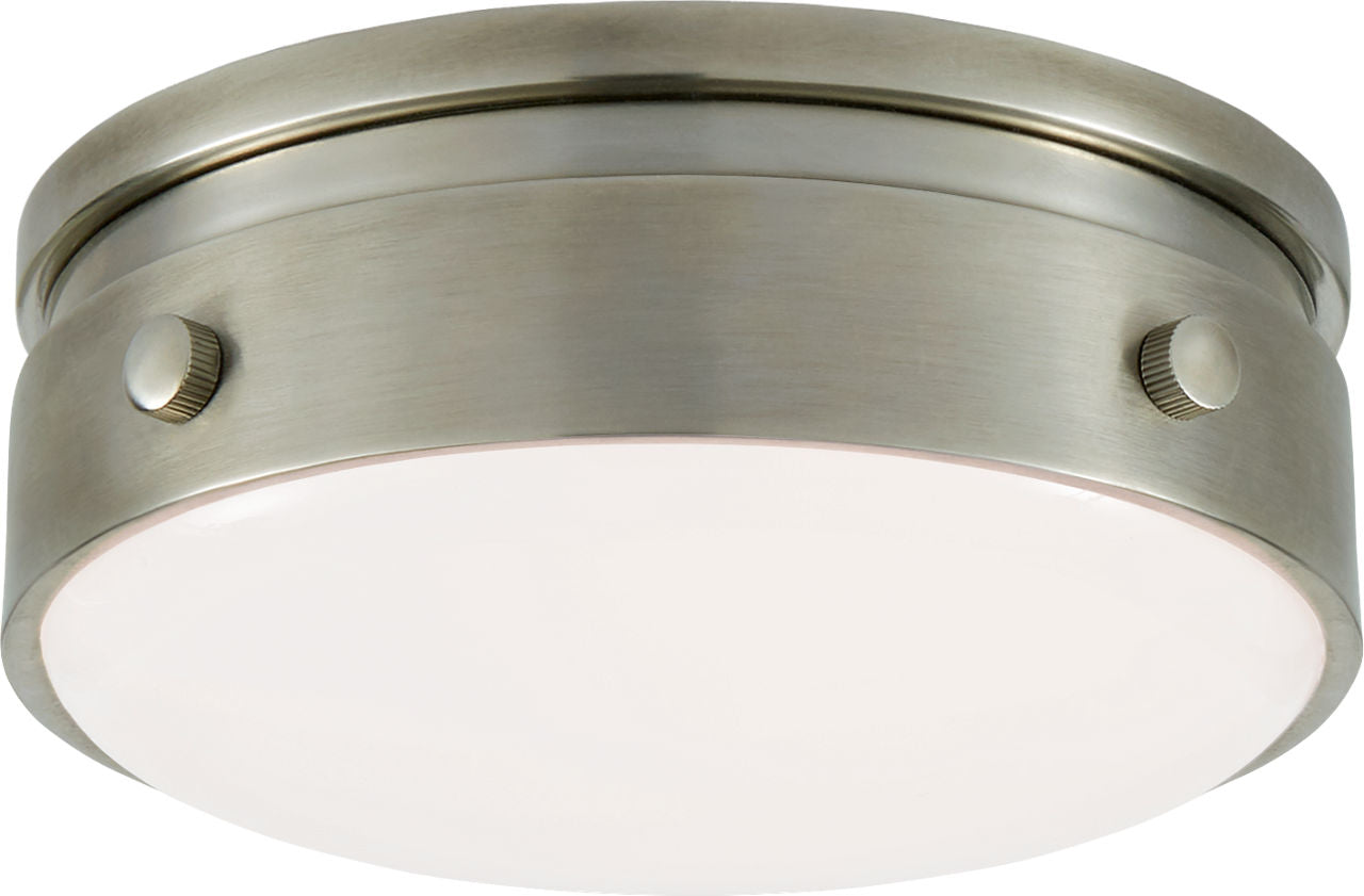 Hicks 5.5" Solitaire Flush Mount | Antique Nickel | White Glass