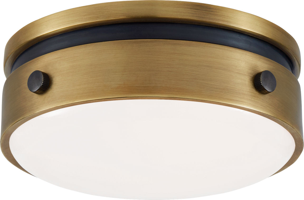Hicks 5.5" Solitaire Flush Mount | Bronze and Hand-Rubbed Antique Brass | White Glass