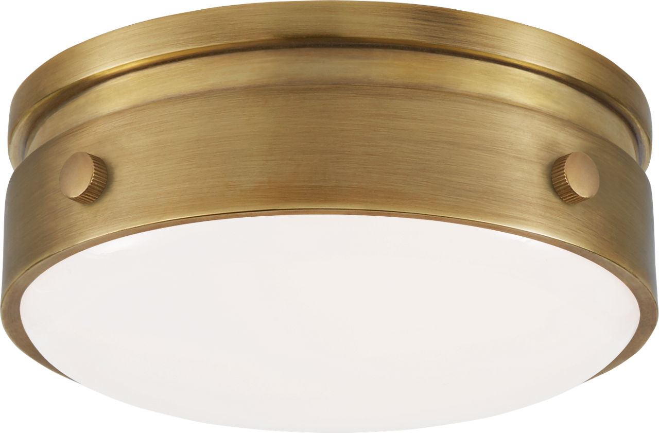 Hicks 5.5" Solitaire Flush Mount | Hand-Rubbed Antique Brass | White Glass