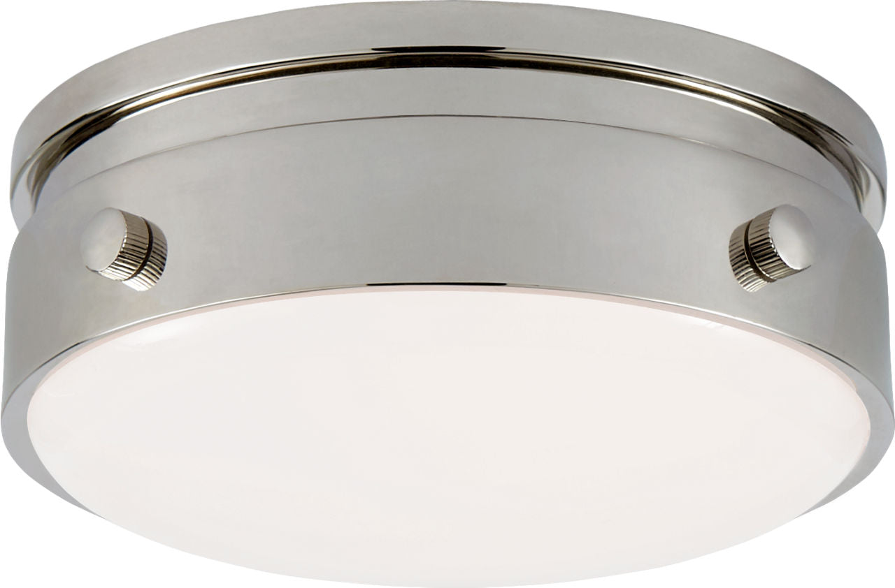 Hicks 5.5" Solitaire Flush Mount | Polished Nickel | White Glass