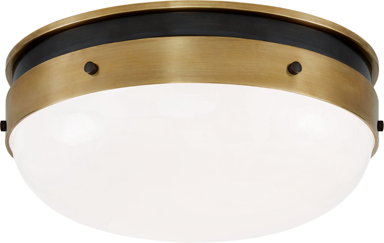 Hicks Small Flush Mount | Bronze and Hand-Rubbed Antique Brass | White Glass