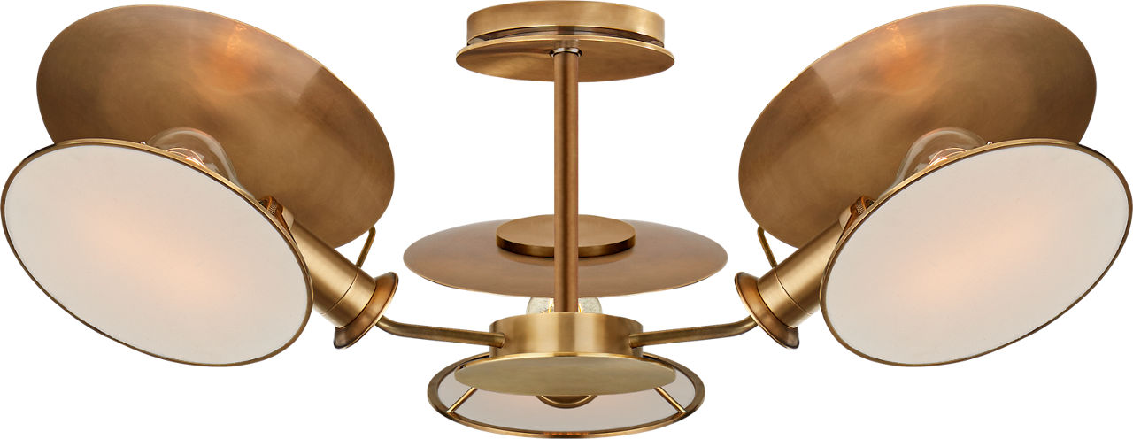 Osiris Medium Reflector Semi-Flush Mount | Hand-Rubbed Antique Brass | Linen Diffusers