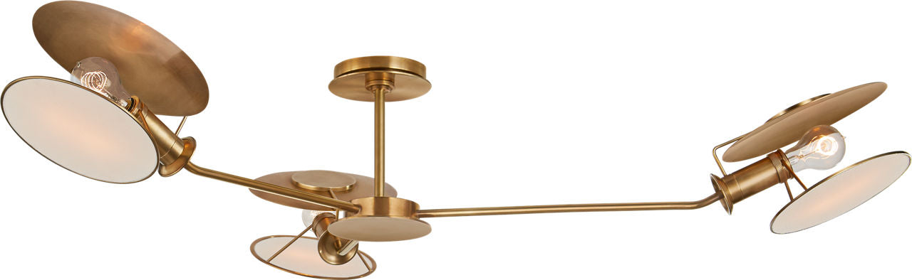 Osiris Large Asymmetric Semi-Flush Mount | Hand-Rubbed Antique Brass | Linen Diffusers
