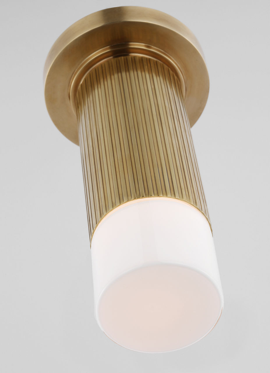 Ace Mini Monopoint Flush Mount | Hand-Rubbed Antique Brass | White Glass