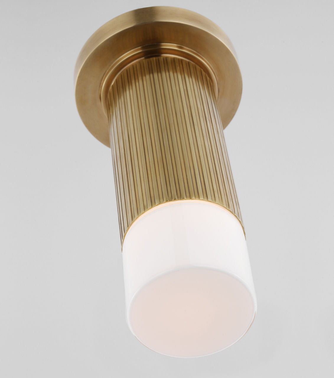 Ace Mini Monopoint Flush Mount | Hand-Rubbed Antique Brass | White Glass