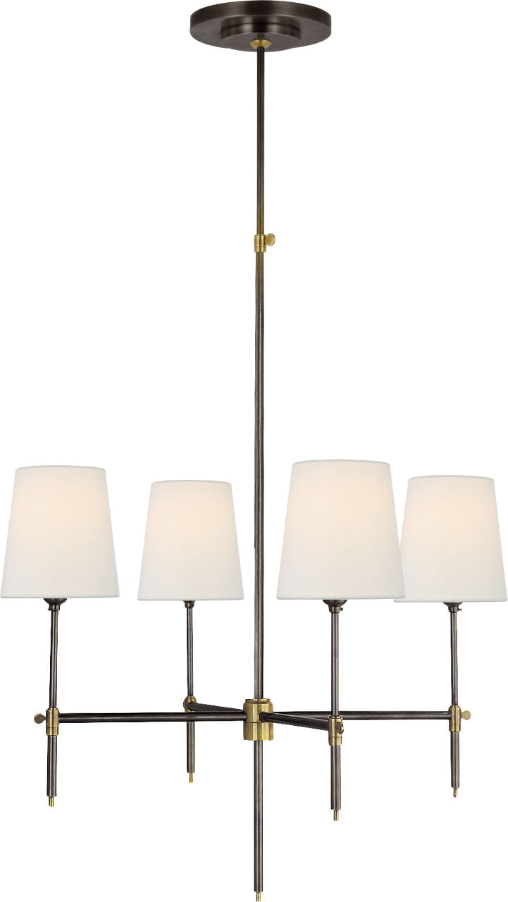Bryant Small Chandelier | Bronze and Hand-Rubbed Antique Brass | Linen Shades