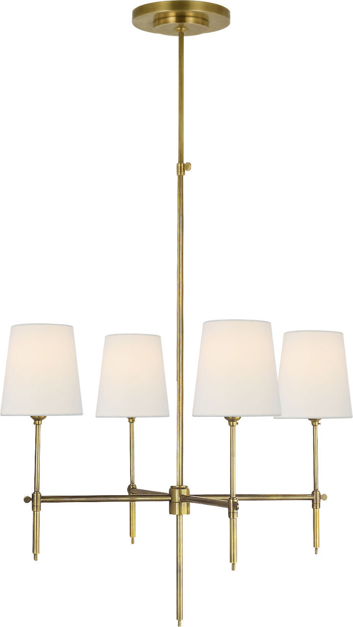 Bryant Small Chandelier | Hand-Rubbed Antique Brass | Linen Shades