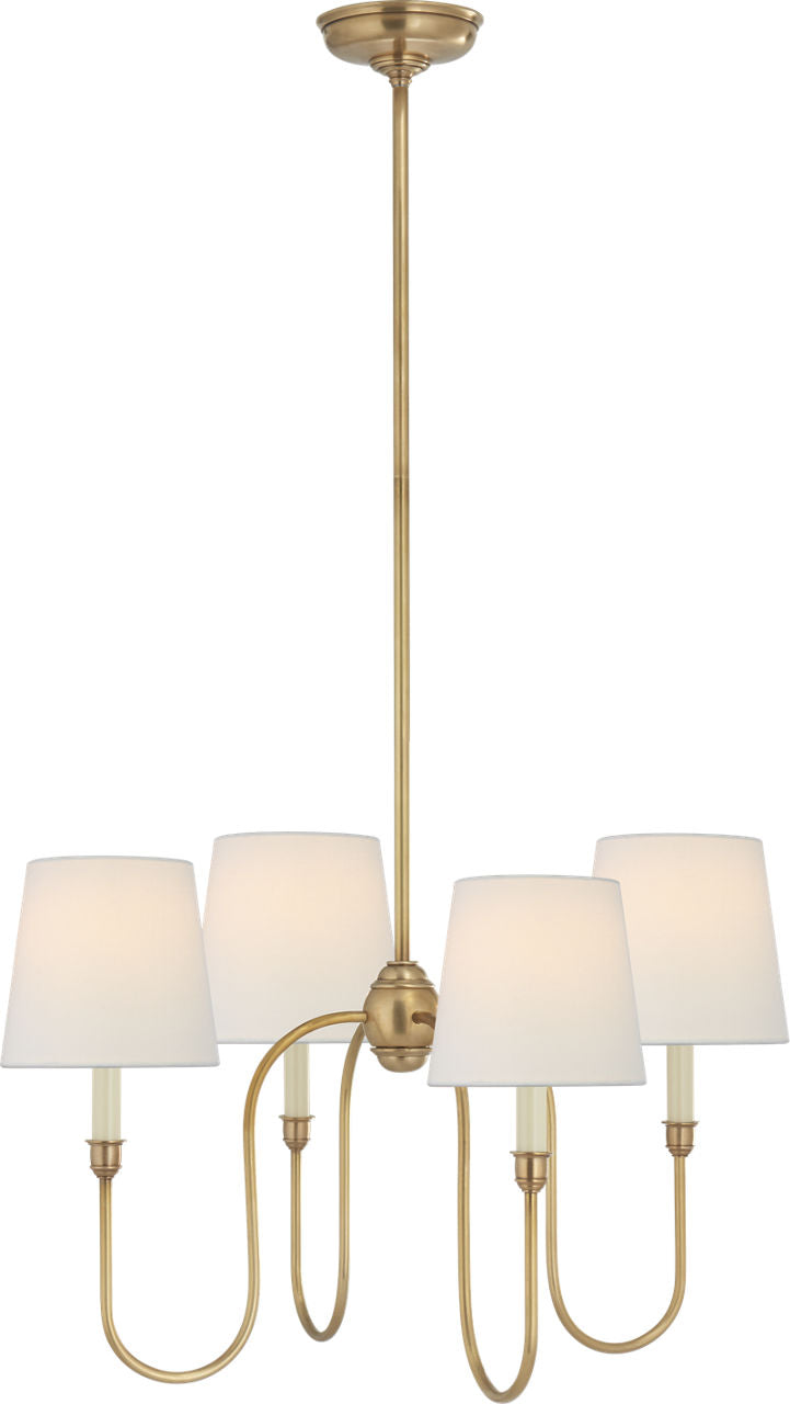 Vendome Small Chandelier | Hand-Rubbed Antique Brass | Linen Shades