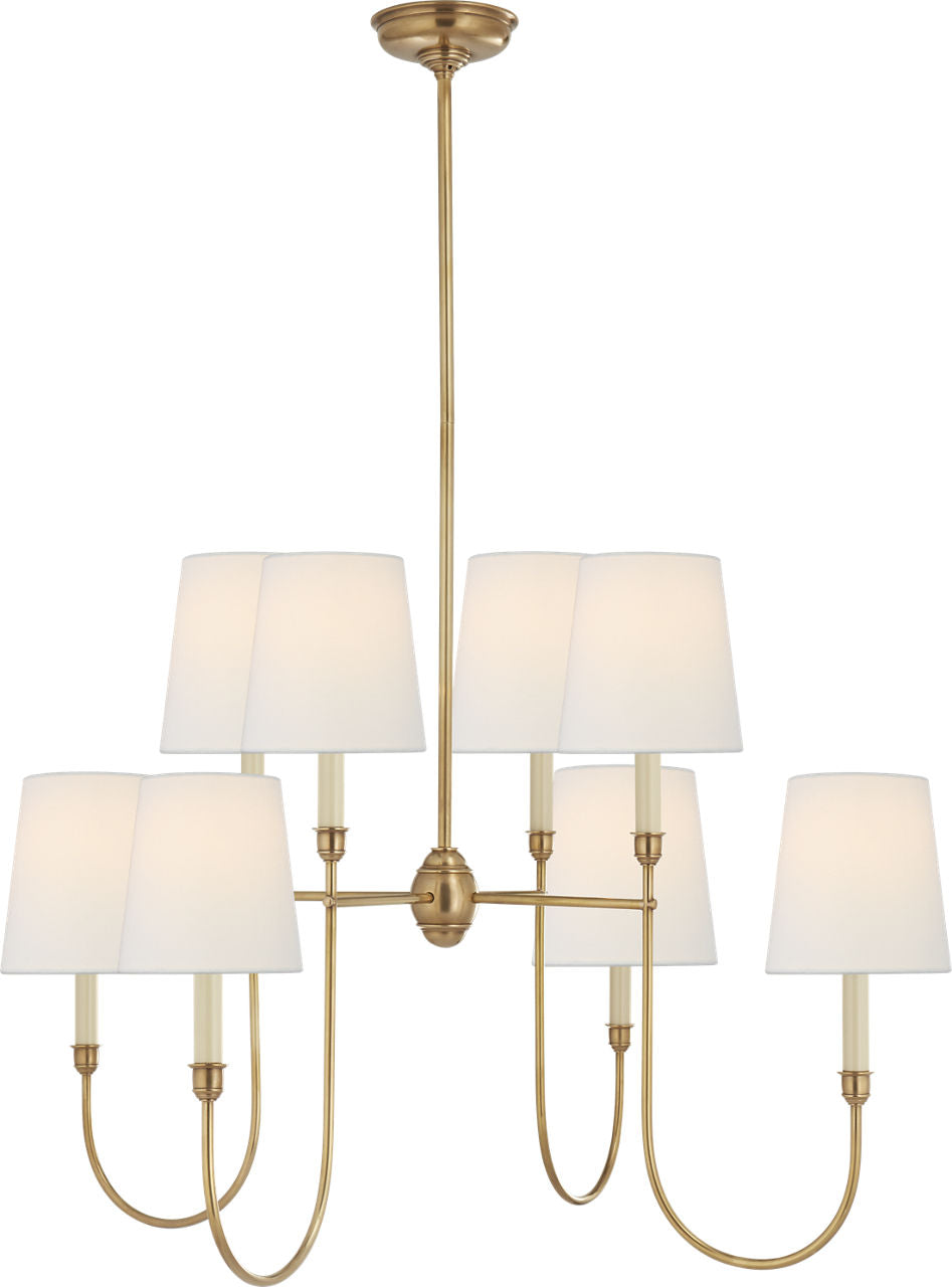 Vendome Large Chandelier | Hand-Rubbed Antique Brass | Linen Shades