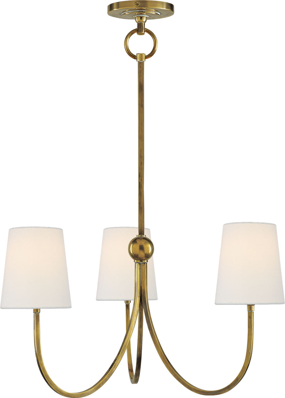 Reed Small Chandelier | Hand-Rubbed Antique Brass | Linen Shades