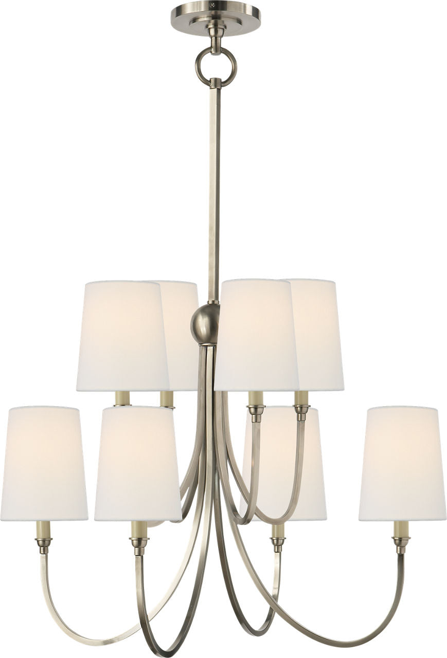 Reed Large Chandelier | Antique Nickel | Linen Shades