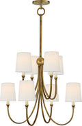 Reed Large Chandelier | Hand-Rubbed Antique Brass | Linen Shades