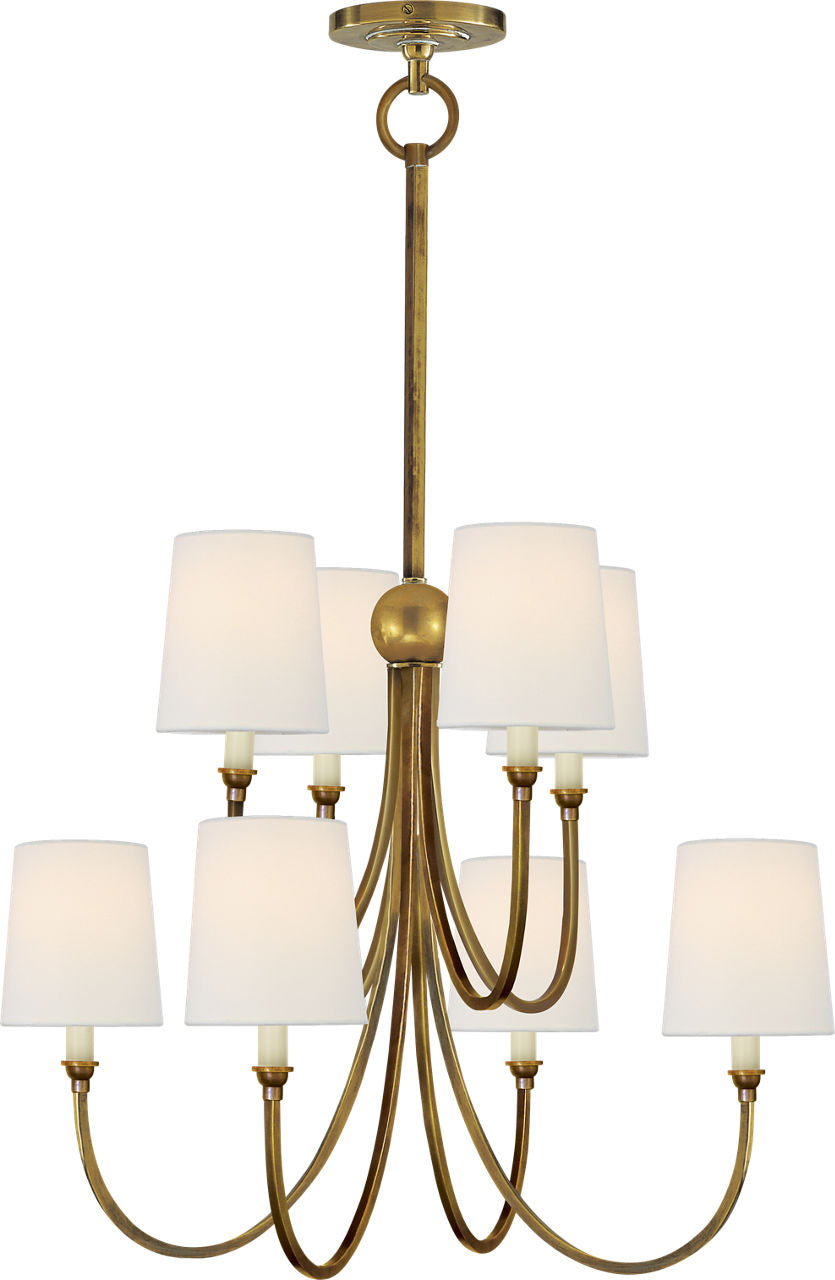 Reed Large Chandelier | Hand-Rubbed Antique Brass | Linen Shades
