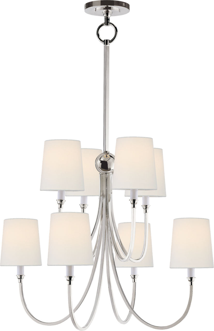 Reed Large Chandelier | Polished Nickel | Linen Shades