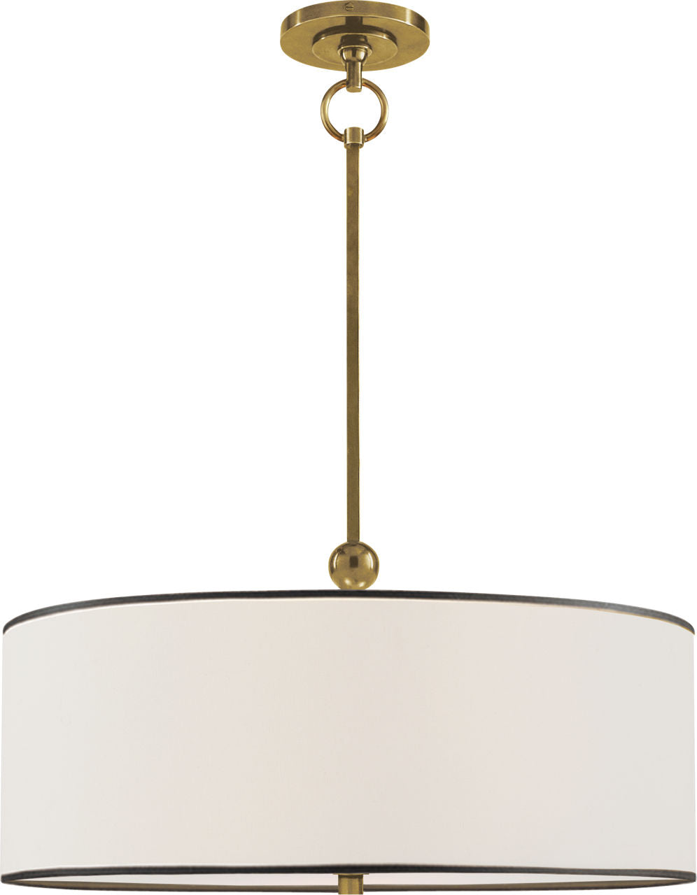 Reed Hanging Shade | Hand-Rubbed Antique Brass | Linen Shade | Black Trim