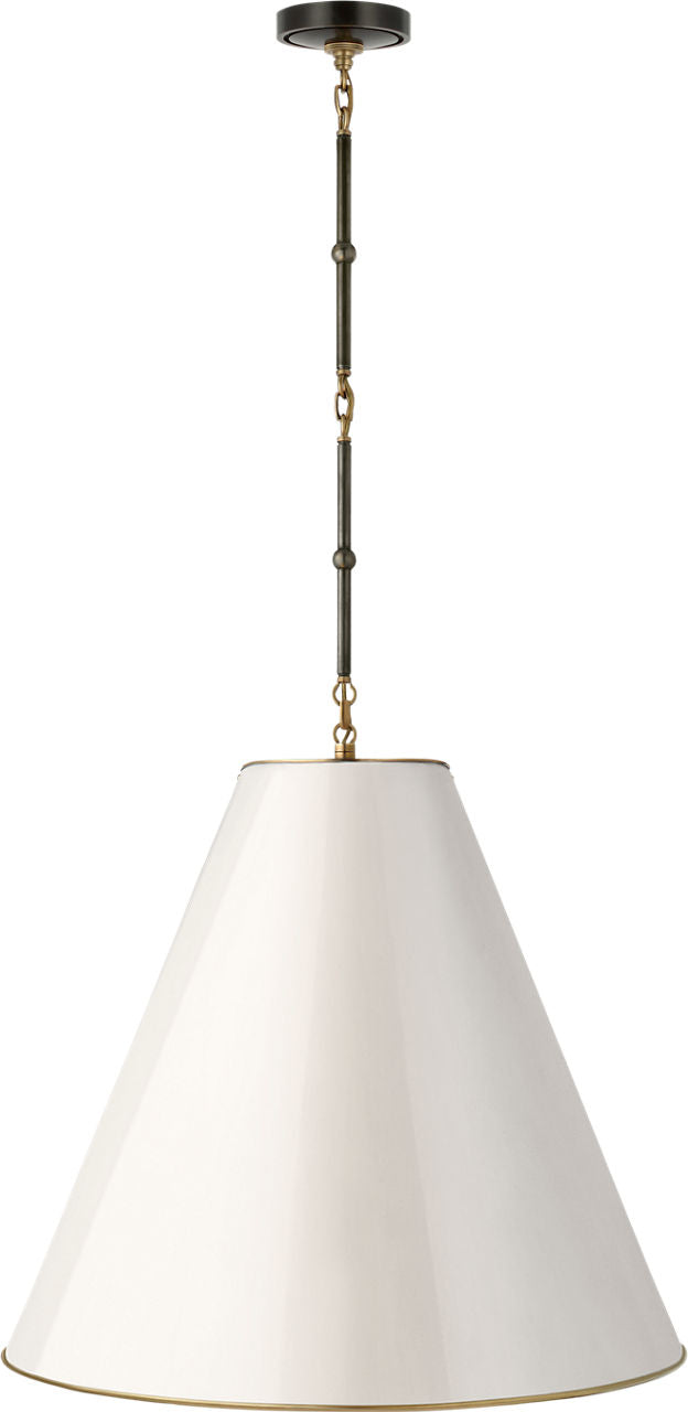 Goodman Large Hanging Lamp | Bronze and Hand-Rubbed Antique Brass | Antique White Shade