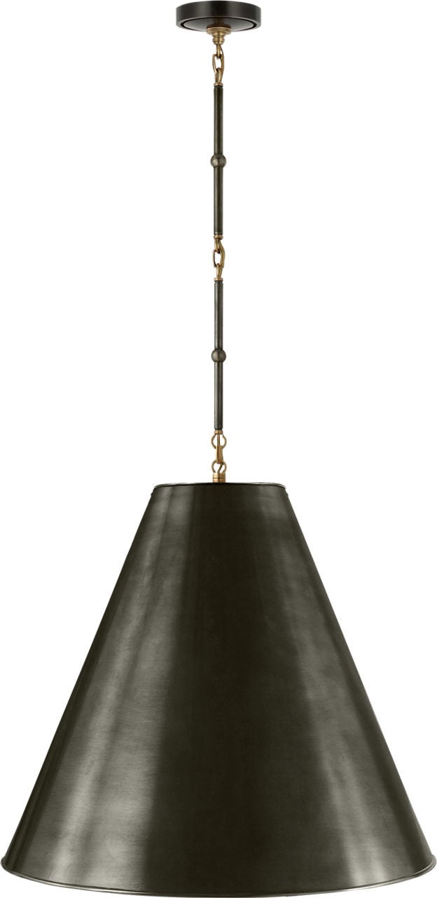 Goodman Large Hanging Lamp | Bronze and Hand-Rubbed Antique Brass | Bronze Shade