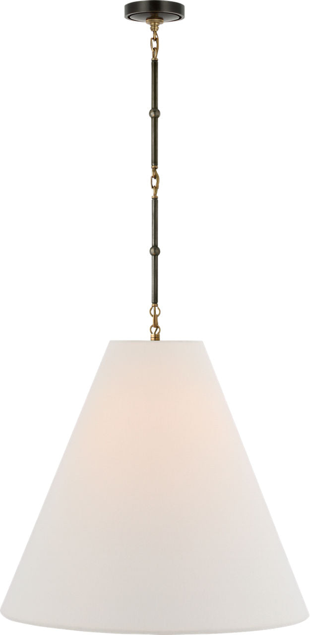 Goodman Large Hanging Lamp | Bronze and Hand-Rubbed Antique Brass | Linen Shade