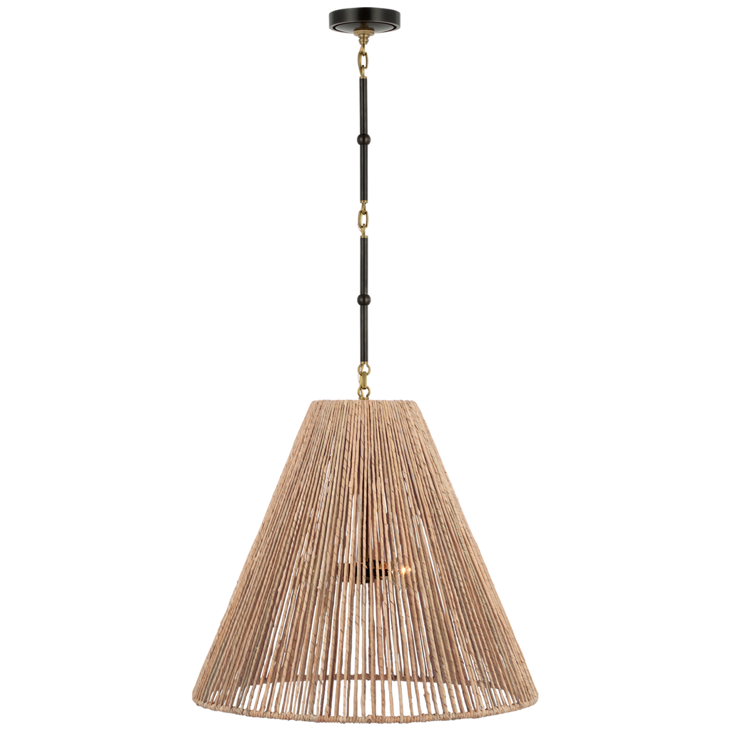 Goodman Large Hanging Lamp | Bronze and Hand-Rubbed Antique Brass | Natural Abaca Shade
